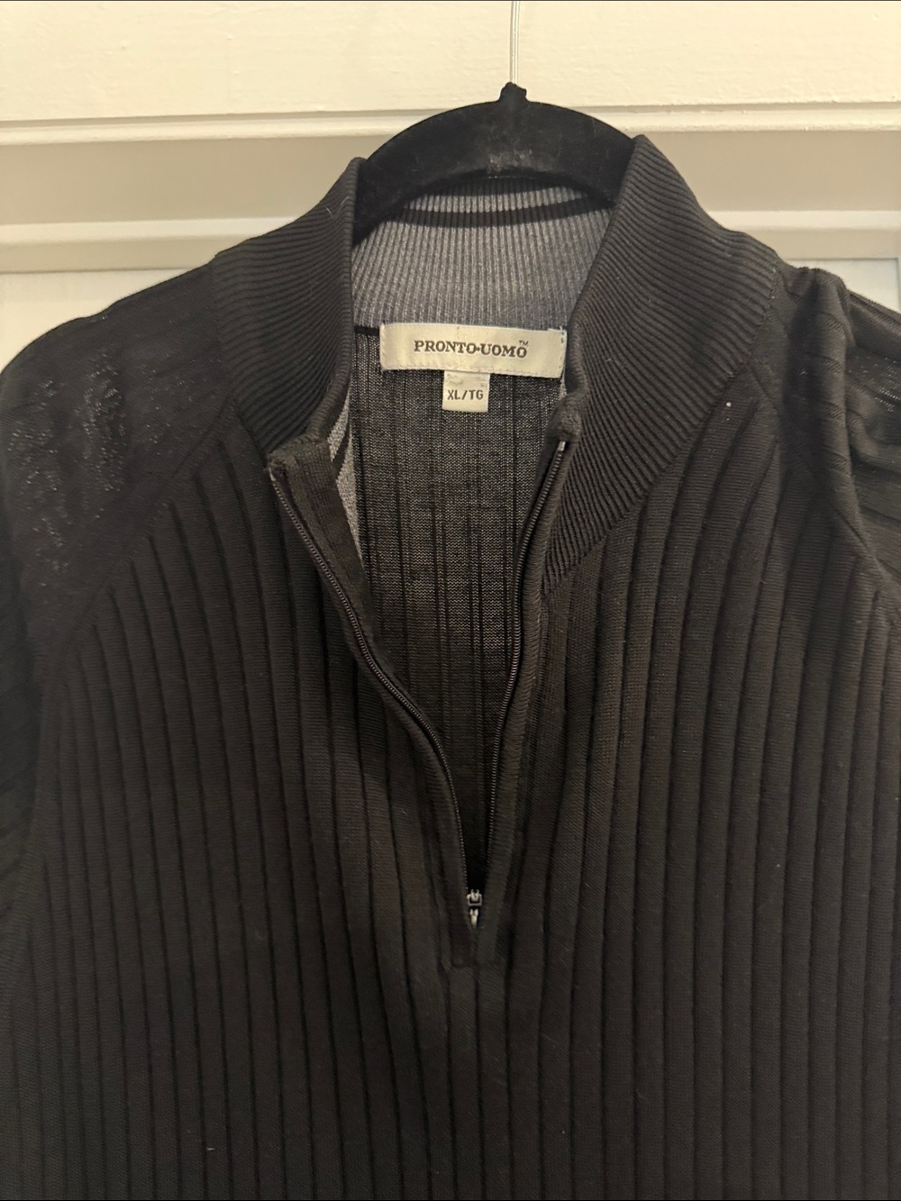 Pronto Uomo Black Ribbed Quarter-Zip Sweater. Beautiful sweater. Amazing fit.